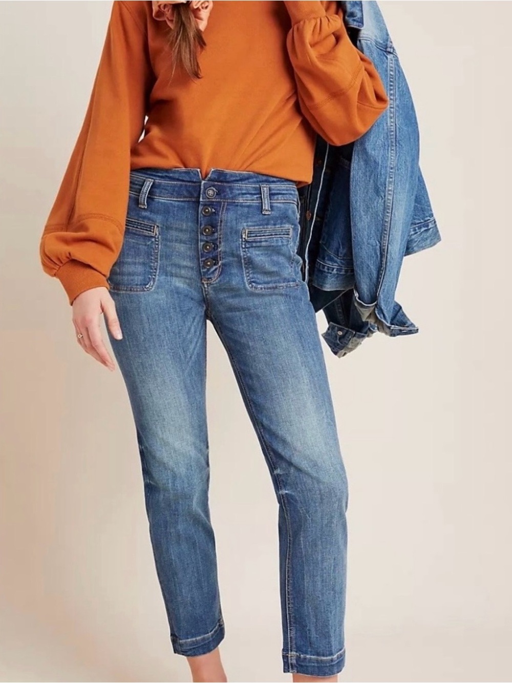 Pilcro Letterpress by Anthropologie High Rise Slim Button Fly Straight Jeans 29